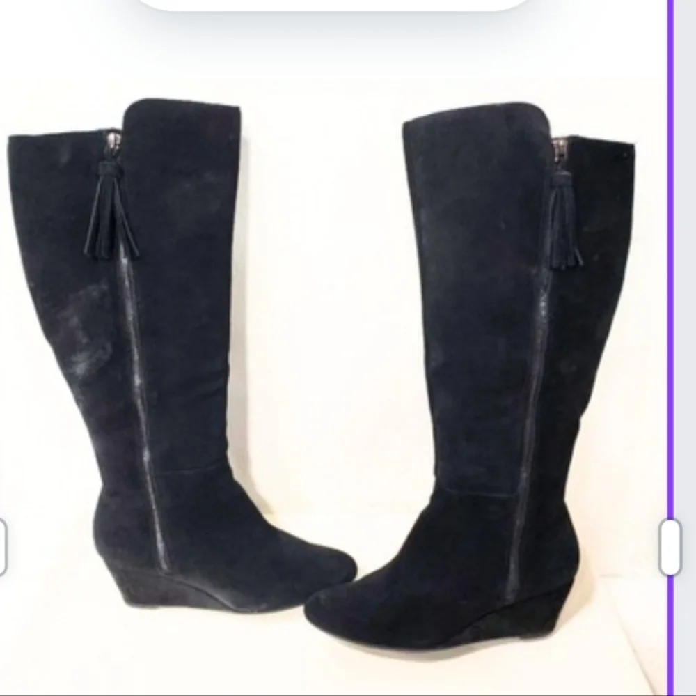 Anne Klein wide calf suede Wedge knee high boots In Box